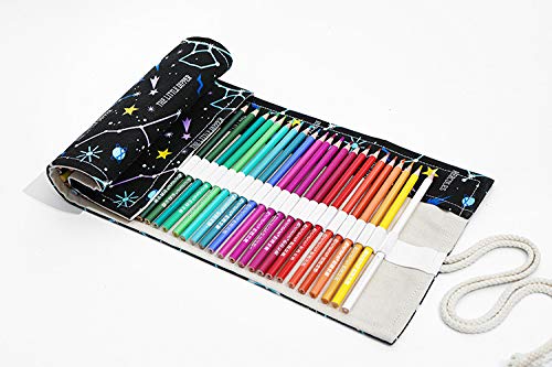 PATPAT 48 Holes Canvas Pencil Wrap Case for Adults and Kids, Colored Pencil Roll Up Canvas Pouch Package for Sketching Drawing Writing Storage-constellation (Night Sky(48 holes)) PATPAT 48 Holes Canvas Pencil Wrap Case for Adults and Kids, Colored Pencil Roll Up Canvas Pouch Package for Sketching Drawing Writing Storage-constellation (Night Sky(48 holes))
